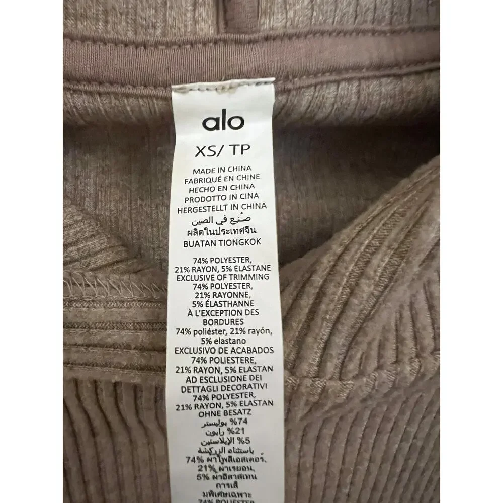 Alo Yoga Muse Hoodie Ribbed Gravel Heather Cropped Sweatshirt XS Athleisure